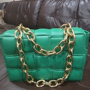 Green Quilted Chain Shoulder Bag